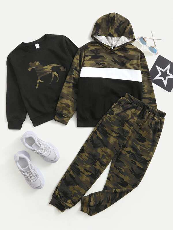 SHEIN Bolso Camuflagem ocasional Outfit de Duas Peças para Menino
