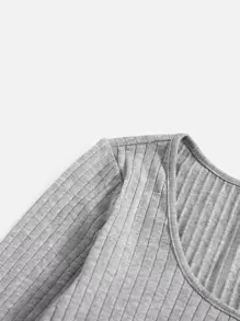 SHEIN EZwear Solid Ribbed Knit Bodysuit - Light Grey - View 4