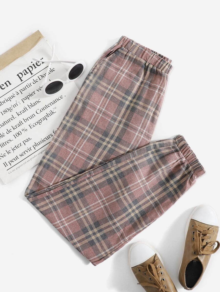 SHEIN EZwear Slant Pocket Tartan Pants