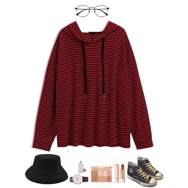 

Plus Striped Drop Shoulder Drawstring Hoodie, Multicolor