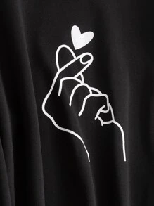 SHEIN LUNE Plus Hand & Heart Print Sweatshirt Dress - Black - View 4