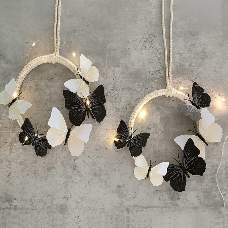 

2pcs Butterfly Detail Woven Wall Hanging, Black and white