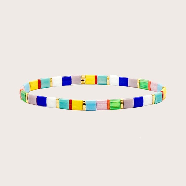 

Color Block Geometric Beaded Bracelet, Multicolor