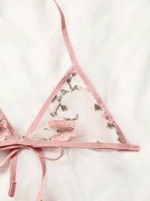 Butterfly Embroidery Mesh Lingerie Set - Pink - View 8