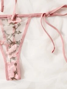 Butterfly Embroidery Mesh Lingerie Set - Pink - View 9