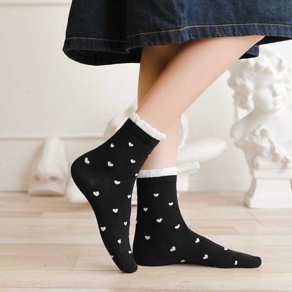 

Heart Print Crew Socks, Black and white