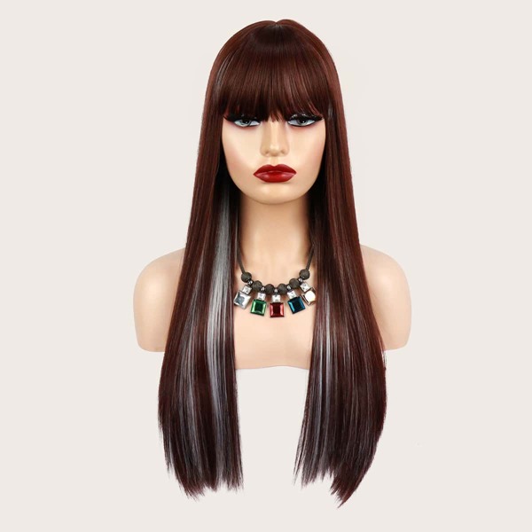 

Natural Long Straight Wig With Bangs, Multicolor