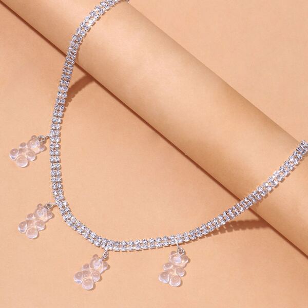 

Rhinestone Decor Necklace, Silver