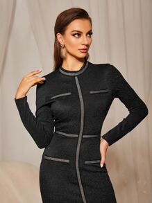 Modelyn Đầm Chia màu trơn Thanh lịch - màu đen - Xem 3