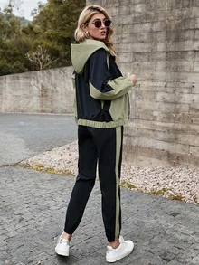 SHEIN LUNE Colorblock Hooded Zip Up Jacket & Sweatpants Set - Multicolor - View 2