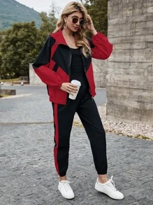 Mulvari 拼色連帽拉鏈夾克和運動褲套裝 - 彩色 - 查看 5