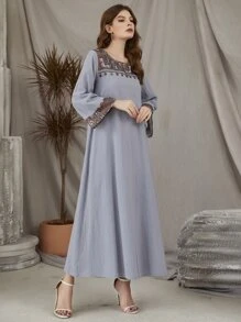 Al Najma Geo Decor Detail Tunic Modest Long Sleeve Dress