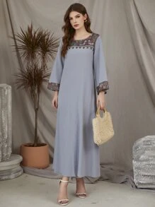 Al Najma Geo Decor Detail Tunic Modest Long Sleeve Dress