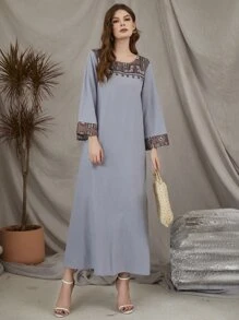 Al Najma Geo Decor Detail Tunic Modest Long Sleeve Dress