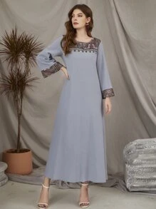 Al Najma Geo Decor Detail Tunic Modest Long Sleeve Dress