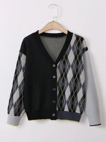 Boys Argyle Pattern Drop Shoulder Cardigan - Multicolor - View 1