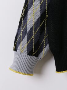 Boys Argyle Pattern Drop Shoulder Cardigan - Multicolor - View 4