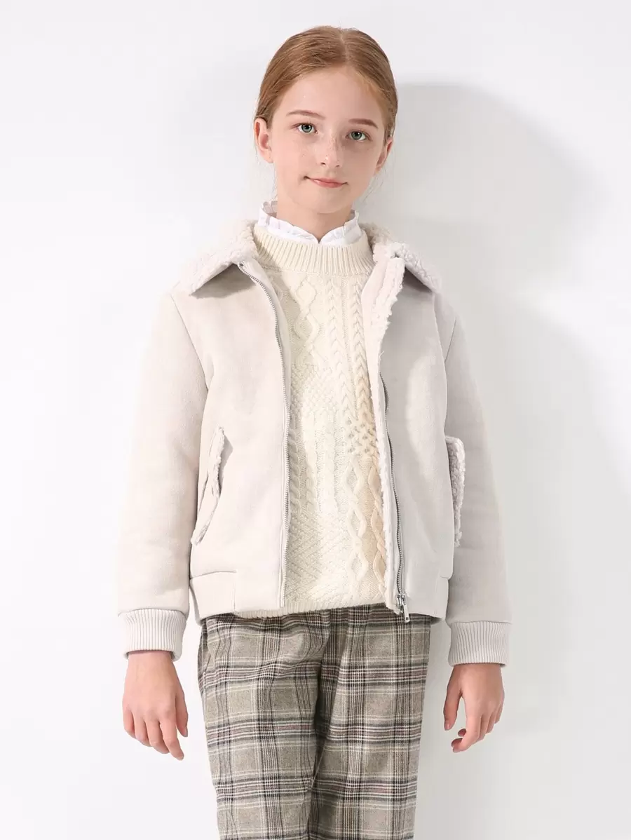 SOLOCOTE Tween 女童领口保暖衬里夹克 - 米色 - 查看 1