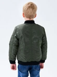 SOLOCOTE 男孩貼布細節拉鏈開襟飛行員夾克 - 軍綠色 - 查看 2