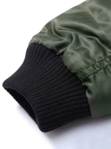 SOLOCOTE 男孩貼布細節拉鏈開襟飛行員夾克 - 軍綠色 - 查看 6