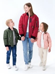 SOLOCOTE 男孩貼布細節拉鏈開襟飛行員夾克 - 軍綠色 - 查看 7