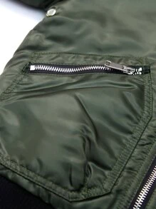 SOLOCOTE 男孩貼布細節拉鏈開襟飛行員夾克 - 軍綠色 - 查看 8