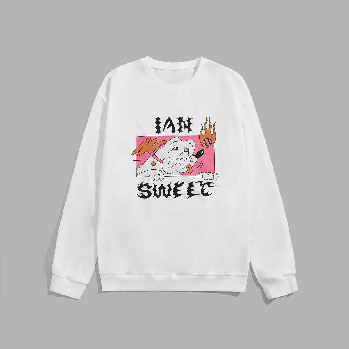 

Guys Letter Cartoon Graphic Sweatshirt, White