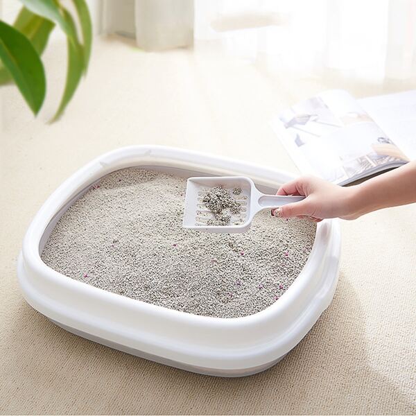 

1pc Color Block Cat Litter Box, White