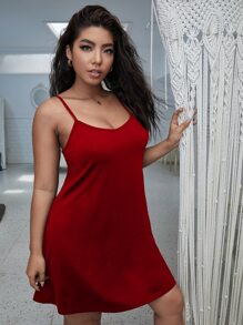 Plus Lace Panel Cami Nightdress - Red - View 4