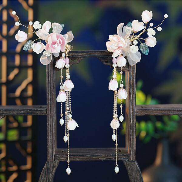 

2pcs Flower Design Hair Clip, Multicolor