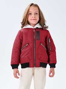 SOLOCOTE Boys Zipper Front Bomber Jacket - Burgundy - View 1