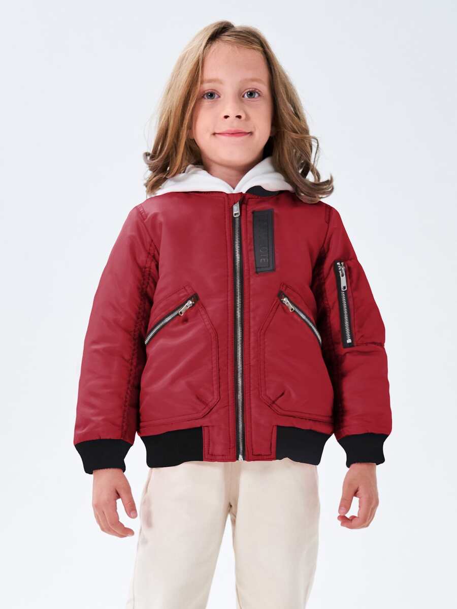 SOLOCOTE Boys Zipper Front Bomber Jacket - Burgundy - View 1
