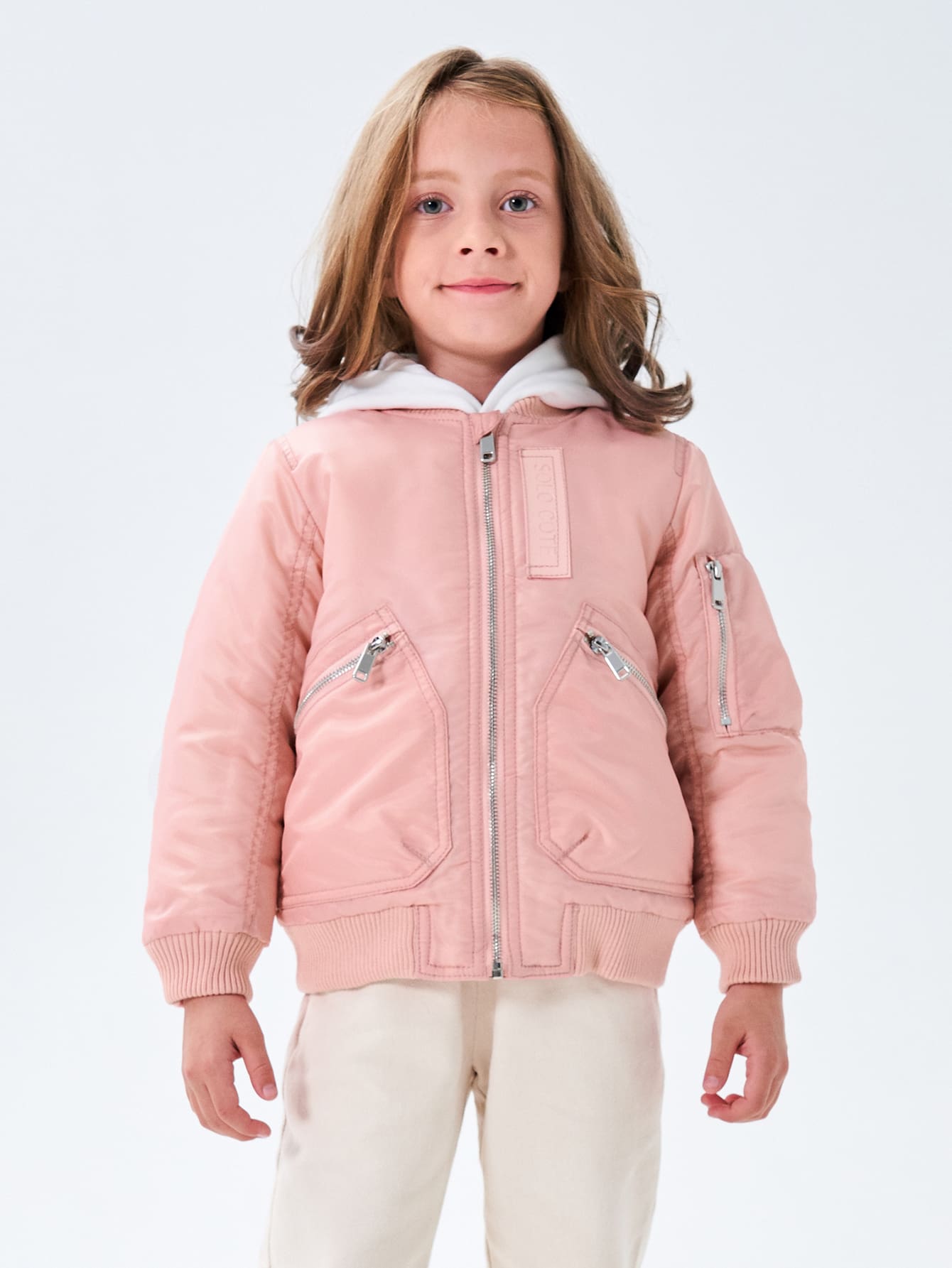 SOLOCOTE 男孩前拉鍊飛行員夾克 - 淺粉色 - 查看 1