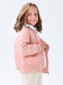 SOLOCOTE 男孩前拉鍊飛行員夾克 - 淺粉色 - 查看 3