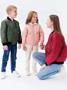 SOLOCOTE 男孩前拉鍊飛行員夾克 - 淺粉色 - 查看 7