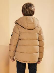 SOLOCOTE Tween Boy 拉链口袋连帽泡泡袖外套