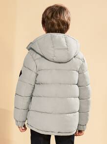 SOLOCOTE Tween Boy 拉链口袋连帽泡泡袖外套