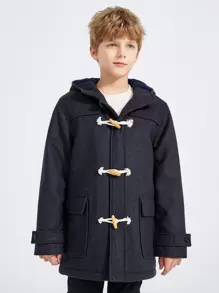 SOLOCOTE Boys Flap Pocket Hooded Overcoat - Dark Grey - View 1