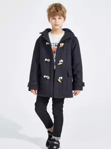SOLOCOTE Boys Flap Pocket Hooded Overcoat - Dark Grey - View 3