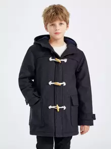 SOLOCOTE Boys Flap Pocket Hooded Overcoat - Dark Grey - View 4