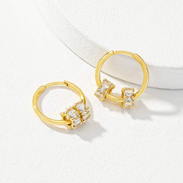 

14K Gold Plated Zircon Decor Hoop Earrings