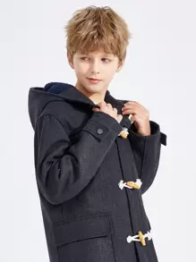 SOLOCOTE Boys Flap Pocket Hooded Overcoat - Dark Grey - View 6