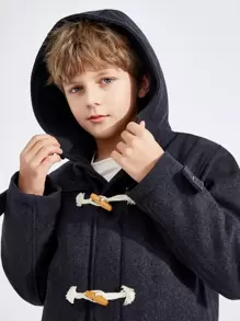 SOLOCOTE Boys Flap Pocket Hooded Overcoat - Dark Grey - View 7