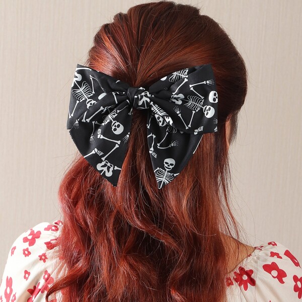 

Skull Print Bow Hair Clip, Multicolor