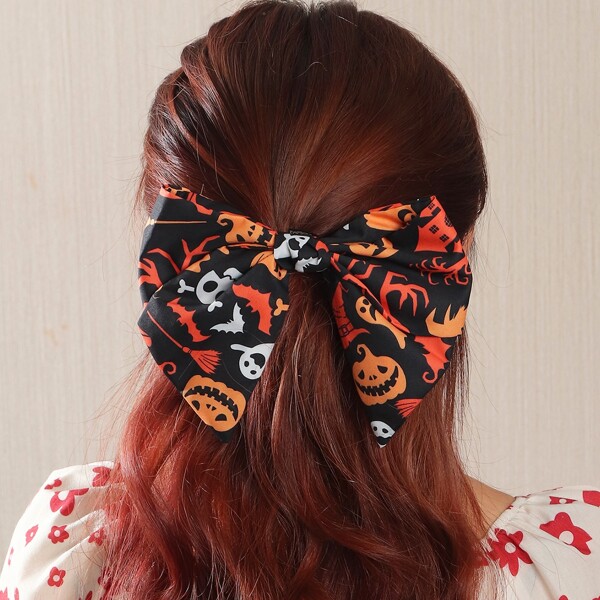 

Halloween Pumpkin Print Bow Hair Clip, Multicolor