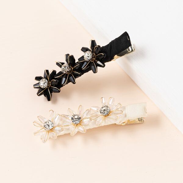 

2pcs Crystal Flower Decor Hair Clip, Multicolor