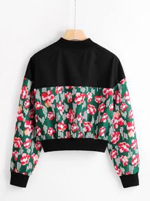 Floral Print Drop Shoulder Bomber Jacket - Multicolor - View 2