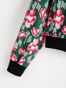 Floral Print Drop Shoulder Bomber Jacket - Multicolor - View 3