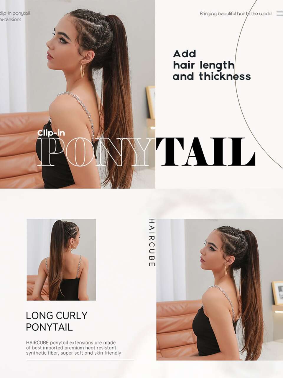HAIRCUBE Brown Ponytail Extension Ponytail Long Straight Pony Tail Hair 28 Inch Hair Extension Synthetic Hairpiece