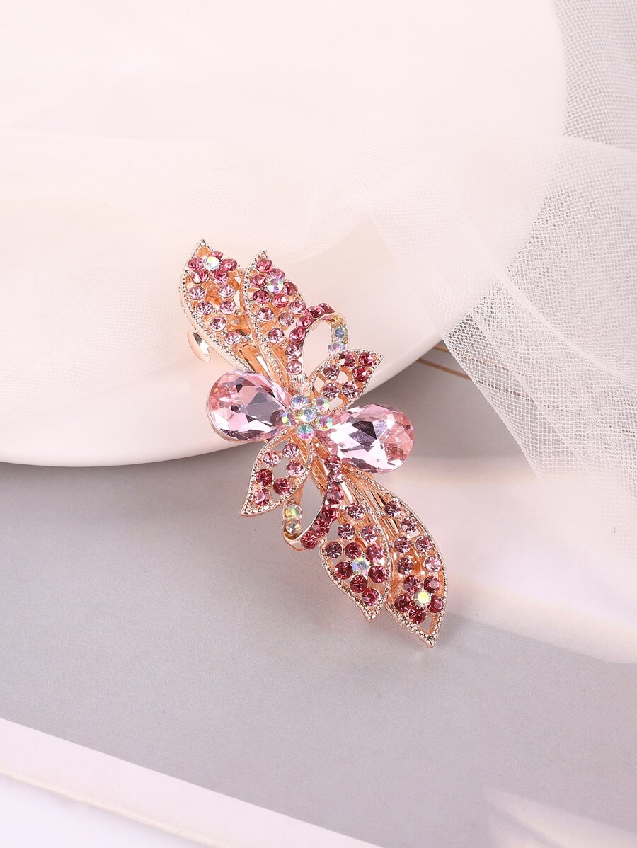 水鑽花朵裝飾髮夾 - 彩色 - 查看 1